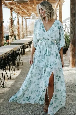 NWT Baltic Born Kia Kimono Maxi Dress Sage Floral M Romantic Coquette Fairycore thumbnail 1