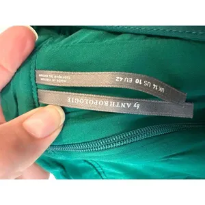 Anthropologie Green Sleeveless Plunge Satin Mini Holiday Cocktail Dress Size 10 thumbnail 7