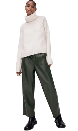 Zara Cream Light Pink Wool Alpaca Blend Ribbed Knit Turtleneck Sweater Medium thumbnail 4