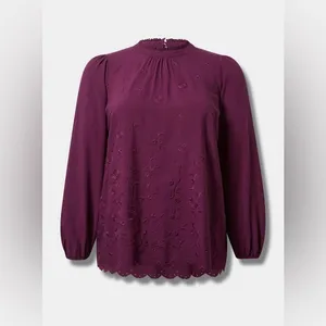 TORRID Challis Embroidered Cut Out Long Sleeve Blouse thumbnail 4