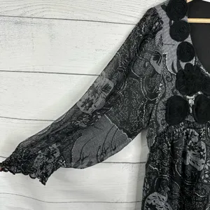 ICE Vintage Women XL Black Sheer 3/4 Sleeve Floral Blouse WhimsyGoth Feminine thumbnail 6