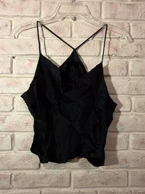 Zara Black Satin Cowl Neck Cross Back Tank Top Size S thumbnail 1
