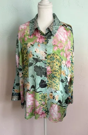ZARA Floral Button Down Shirt Size XL Womens thumbnail 1