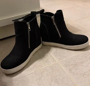 Black Wedge Sneaker Boot with Side Zipper - Women thumbnail 1