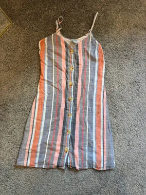 Blue Rain Striped Button-Front Mini Dress - Pink, Blue & Cream thumbnail 2
