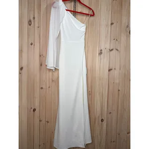 NWT Lulus Majestic Attitude White Cape Sleeve One-Shoulder Maxi Dress Wedding S thumbnail 2