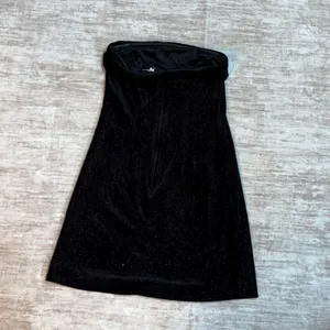 Urban Social Women’s XS Black Silver Metallic Velvet Strapless Midi Dress Retro thumbnail 5