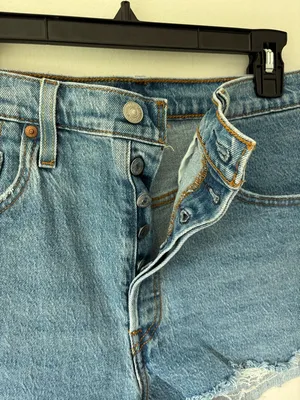 Levi’s 501 Jean Shorts Light Wash Denim Button Fly Distressed High Waist thumbnail 6