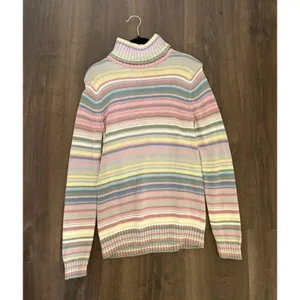 Vtg 90s Y2K Happy Stripe Izod Pastel Colorful Knit Turtleneck Sweater M thumbnail 2