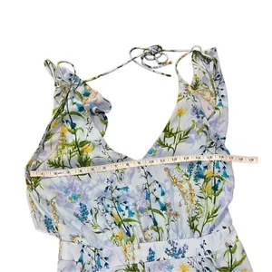 Adelyn Rae ruffle floral midi open back sky blue‎ dress sz M thumbnail 12