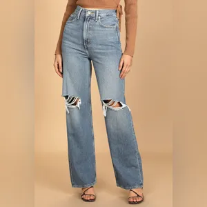Levi's High Loose‎ Denim Distressed Wide Leg Jeans in Medium Wash Size 25 thumbnail 12