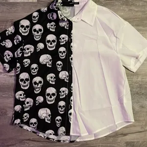 Unisex New Halloween skull blouse with short sleeve size large thumbnail 3