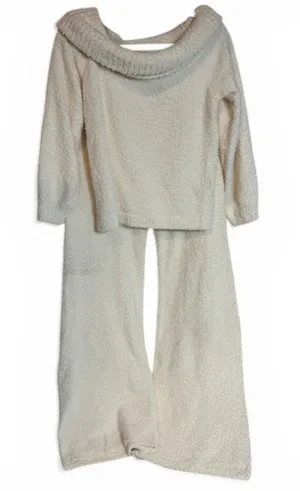 Pink Rose Lounge Set L Cream Off Shoulder Top Pants Soft Cozy 2 Pc thumbnail 2