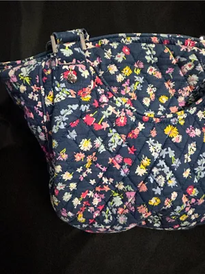 Vera Bradley Floral Quilted Navy Tote Bag Women's Shoulder Bag thumbnail 7
