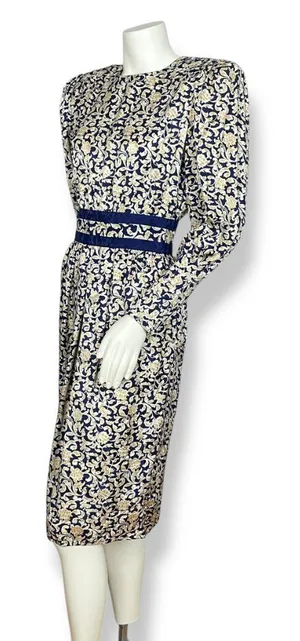 Vintage Dress 80s Long Sleeve Pencil Officecore Puff Sleeves Floral High‎ Neck thumbnail 1