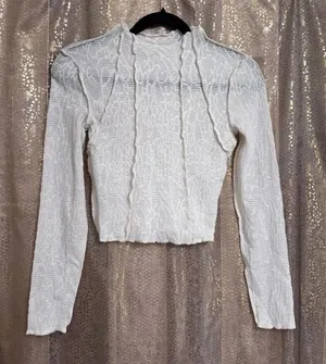 Kimchi Blu Ivory Blair Long Sleeve Lace Mock Neck Sheer Crop Top XS thumbnail 1