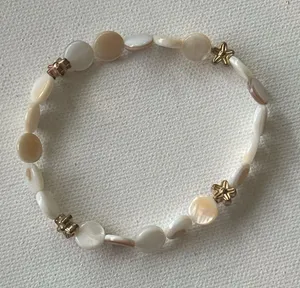 Shell Disc Stretch Bracelet with Gold Star Accents - Cream thumbnail 1