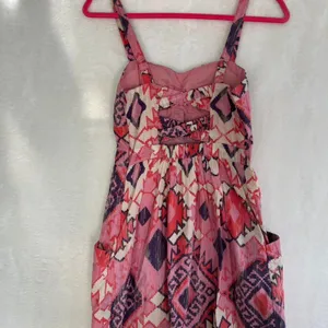 American Eagle Pink Ikat‎ Geometric Sun Dress Womens 0 Boho Cotton Mini Pocket thumbnail 3