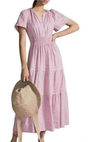 Stitchdrop Cotton Maxi‎ Dress Size Small Pink Elastic Waist Tiered Skirt NEW thumbnail 1