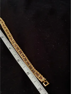 Vintage Mid-Century Gold Tone Purple & Clear Rhinestone Tennis Bracelet 7" thumbnail 4