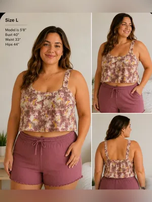 Sonoma Floral Banana Poplin Pajama Cami Tank Top Loungewear Tropical Coquette L thumbnail 2