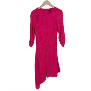 🔥 NWOT Zara Asymmetrical Hem Bright Pink Polka Dot Dress Size XS thumbnail 2