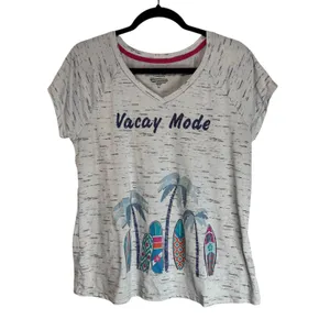 Cuddl‎ Duds Vacay Mode Graphic T-Shirt Gray Space Dye Surfboards V-Neck Medium thumbnail 4
