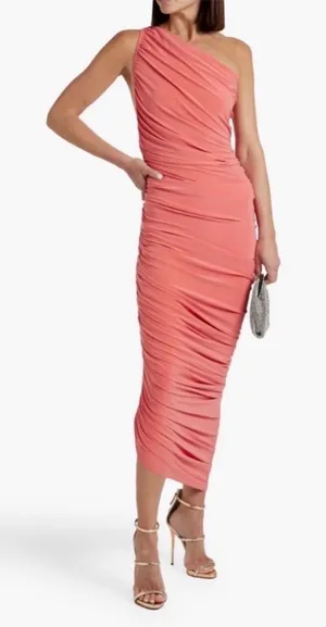 Norma Kamali Diana Ruched One-Shoulder Gown Papaya Size Small Peach Pink thumbnail 1