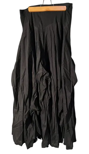 Vintage Luna Luz Womens Sz Large A-Line Maxi Skirt Black Pull On Gathered Cotton thumbnail 1