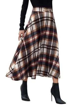 Unbranded Wool Blend Plaid A-Line Midi Skirt with Side Pockets Size Large K-41 thumbnail 1