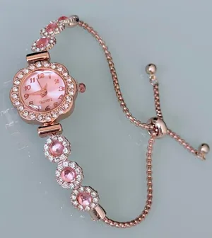 Brand New Pink and gold flower Crystal watch with rhinestones thumbnail 1