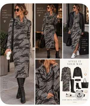White House Black Market Cowl Neck Midi Dress Size M Grey Zebra Print thumbnail 2