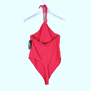 NWT Ribbed Rosette Bodysuit Sleeveless Halter Pink Size Large L NEW thumbnail 10