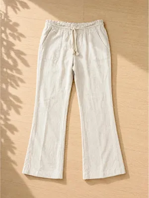 Roxy Linen Blend Wide Leg Pants Small Beige Drawstring Beach Resort thumbnail 1