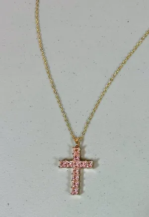 Gold Pink Diamond Diamonds Cross Necklace Jewelry 💖✨ thumbnail 1