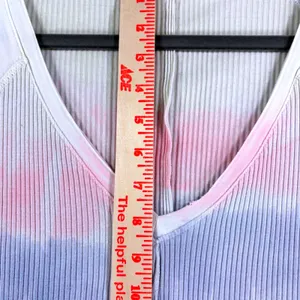 POL Tie Dye Ribbed V-Neck Peplum Long Sleeve Top Pink Purple RCT961A Medium thumbnail 9