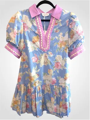 Women's Entro Floral Babydoll Mini Dress Size S Blue and Pink thumbnail 2