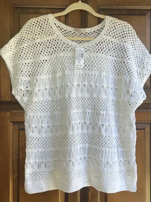 Dressbarn white Crochet Open Weave Short Sleeve Sweater Top XL New thumbnail 3