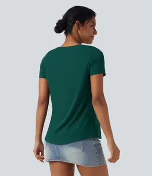 Halara Square Neck Short Sleeve Casual Blouse - Rain Forest thumbnail 2