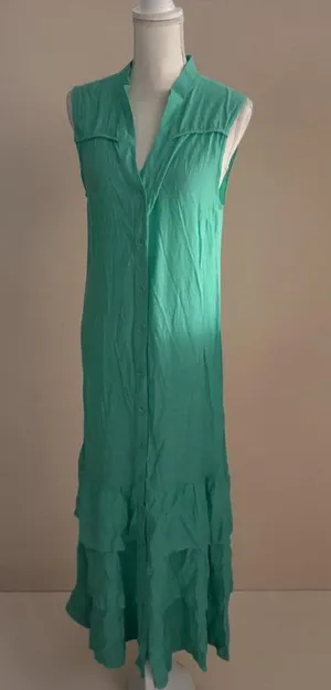 HIRUS Green Button Down Maxi Dress Size Large thumbnail 1