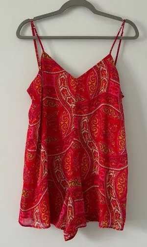 Show Me Your Mumu Rascal Romper Sleeveless V Neck Red Pink Paisley Tutti Frutti thumbnail 1
