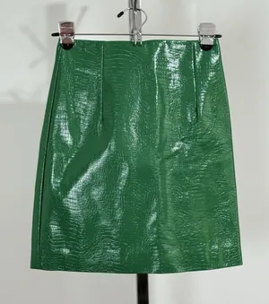 Porridge Anthropologie Women XS Mini Skirt Faux Leather Green Croc Embossed thumbnail 1