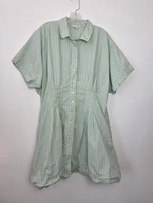 100% Cotton Lime Pastel Green Striped Shirt Dress Academia Preppy Plus Size XXL thumbnail 1