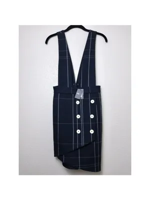 NWT Maje Jola Checked Pinafore Plaid Dress 36 Marine S Overalls Tartan Button thumbnail 5