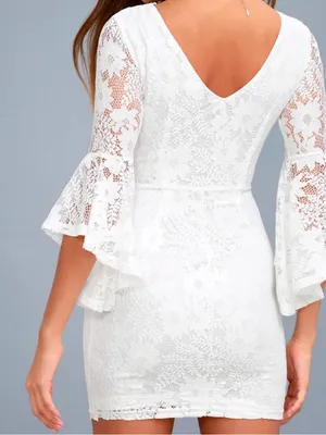 Lulus Allure 'Em In White Lace Bell Sleeve Bodycon Dress thumbnail 10