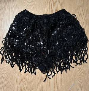 New Women’s Shorts Elastic with Sequined Fringes Stretchy Black Xs Waist 22" thumbnail 1