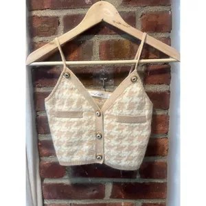 Preppy Houndstooth Cropped Cardigan & Cami Set Y2K Collegiate Small thumbnail 7