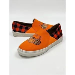 Orange Pumpkin “It’s Fall Y’all” Buffalo Plaid Canvas Slip On Sneakers Size 9.5 thumbnail 15