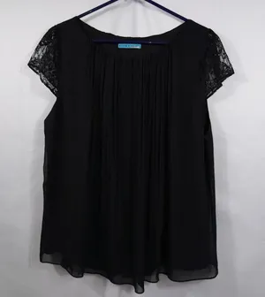 Alice + Olivia Black Lace Sleeve Blouse – Size M thumbnail 1