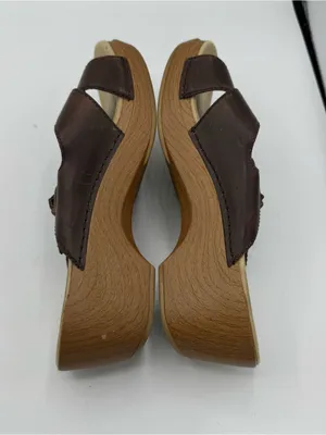 Dansko Sela Sandals Women 11 Brown Good Leather Criss-Cross Wood‎ Platform 41 thumbnail 6